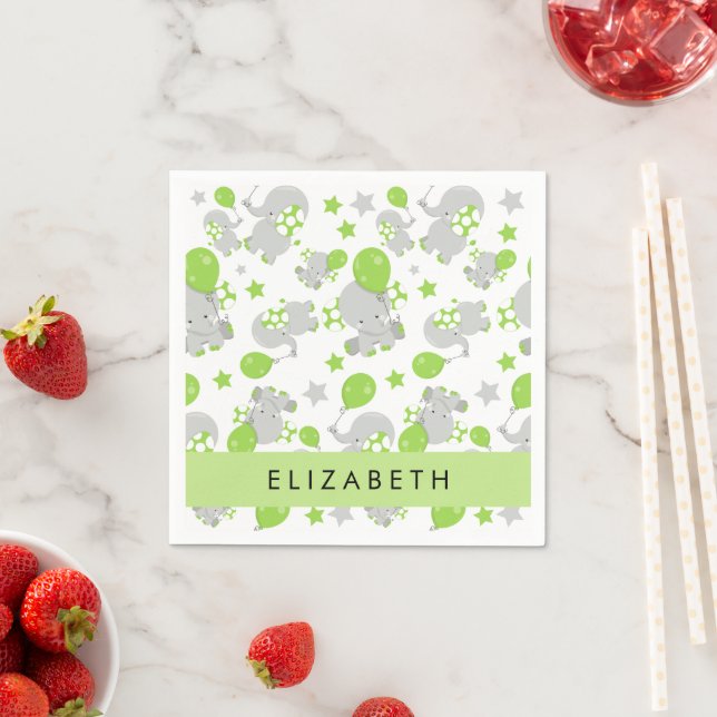 Pattern Of Elephants, Cute Elephants, Your Name Napkin (Insitu)