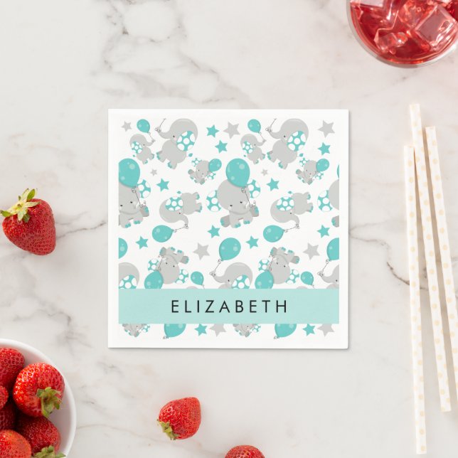Pattern Of Elephants, Cute Elephants, Your Name Napkin (Insitu)