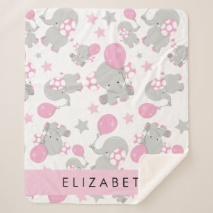 Pattern Of Elephants, Cute Elephants, Your Name Sherpa Blanket