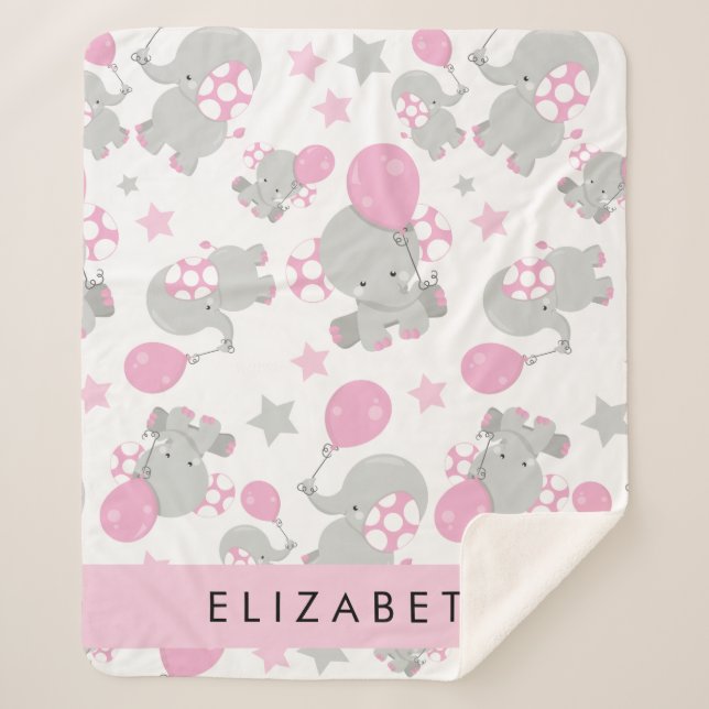 Pattern Of Elephants, Cute Elephants, Your Name Sherpa Blanket (Front)