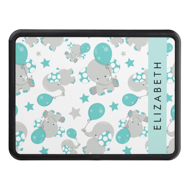Pattern Of Elephants, Cute Elephants, Your Name Trailer Hitch Cover (Front)