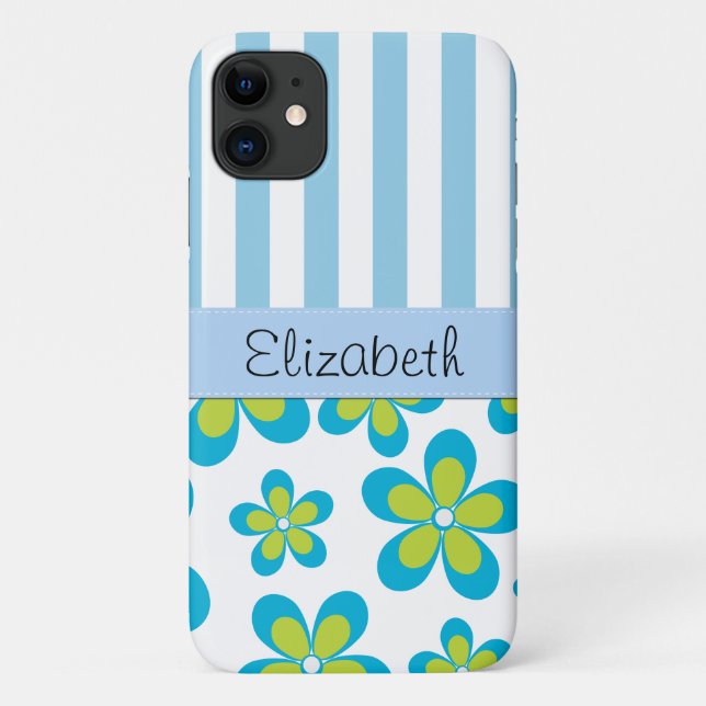 Pattern Of Flowers, Blue Stripes, Your Name Case-Mate iPhone Case (Back)