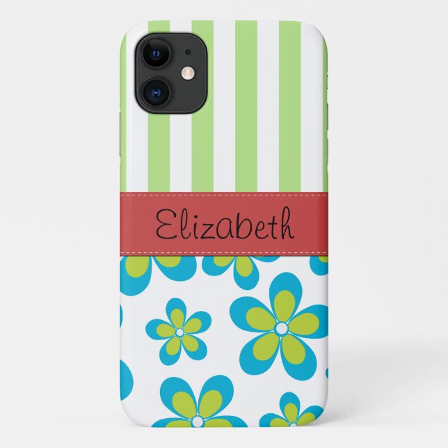 Pattern Of Flowers, Green Stripes, Your Name Case-Mate iPhone Case (Back)