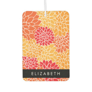 Pattern Of Flowers, Orange Dahlia, Your Name Air Freshener