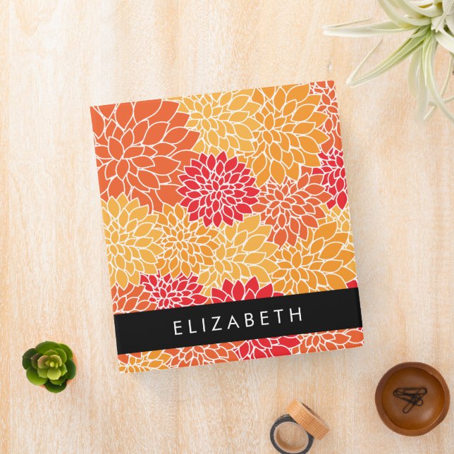 Pattern Of Flowers, Orange Dahlia, Your Name Binder (In Situ)