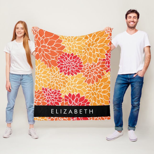 Pattern Of Flowers, Orange Dahlia, Your Name Fleece Blanket (In Situ)