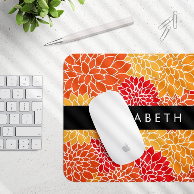 Pattern Of Flowers, Orange Dahlia, Your Name Mouse Pad (Creator Uploaded)