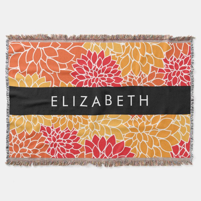 Pattern Of Flowers, Orange Dahlia, Your Name Throw Blanket (Front)