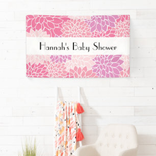 Pattern Of Flowers, Pink Dahlia, Baby Shower Banner