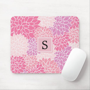 Pattern Of Flowers, Pink Dahlia Flowers, Monogram Mouse Pad