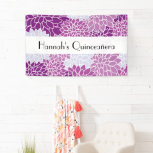 Pattern Of Flowers, Purple Dahlia, Quinceanera Banner