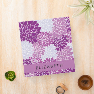 Pattern Of Flowers, Purple Dahlia, Your Name Binder