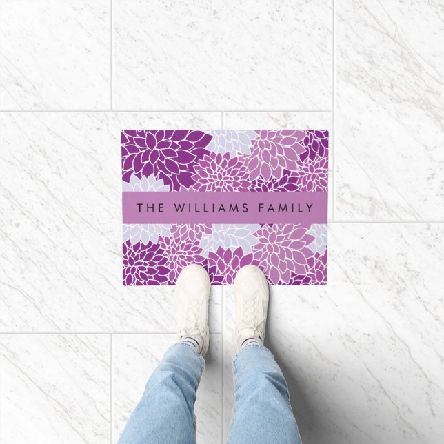 Pattern Of Flowers, Purple Dahlia, Your Name Doormat (Indoor)
