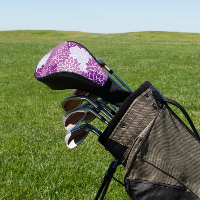 Pattern Of Flowers, Purple Dahlia, Your Name Golf Head Cover (In Situ)