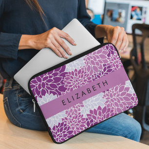 Pattern Of Flowers, Purple Dahlia, Your Name Laptop Sleeve