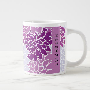 Pattern Of Flowers, Purple Dahlia, Your Name Large Coffee Mug