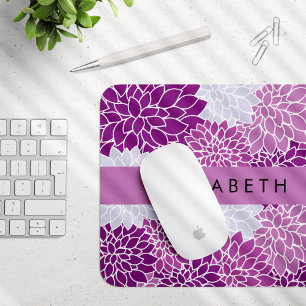 Pattern Of Flowers, Purple Dahlia, Your Name Mouse Pad