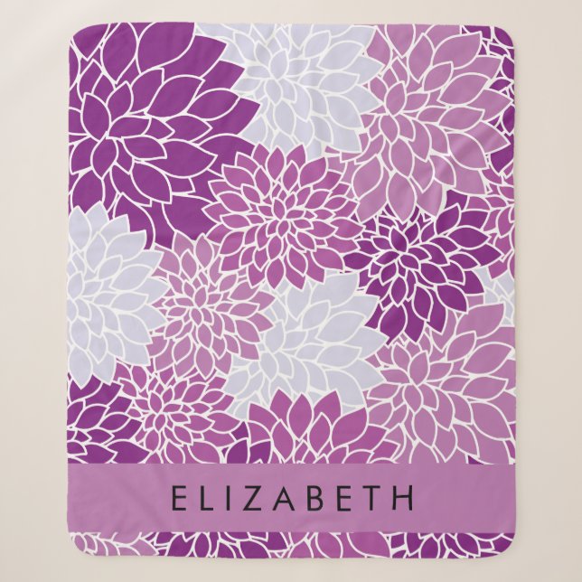 Pattern Of Flowers, Purple Dahlia, Your Name Sherpa Blanket (Front)