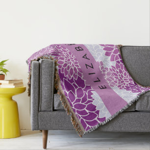 Pattern Of Flowers, Purple Dahlia, Your Name Throw Blanket