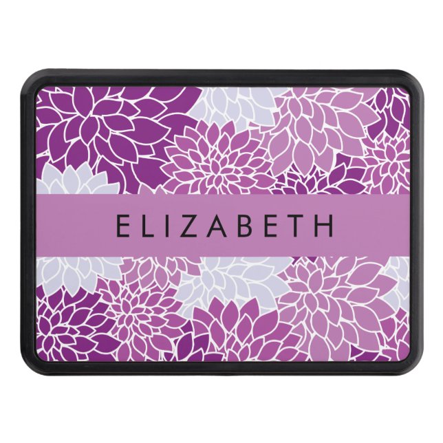 Pattern Of Flowers, Purple Dahlia, Your Name Trailer Hitch Cover (Front)