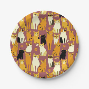 Pattern of Ginger, Black and White Cats Paper Plate
