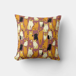 Pattern of Ginger, Black and White Cats Throw Pillow
