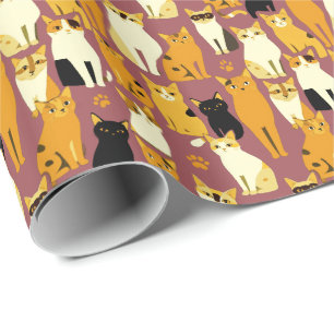 Pattern of Ginger, Black and White Cats Wrapping Paper