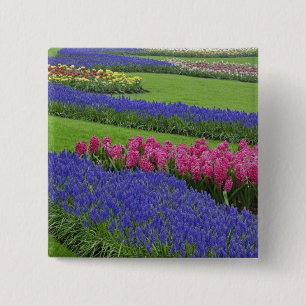 Pattern of Grape Hyacinth, tulips, and 2 Inch Square Button
