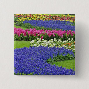 Pattern of Grape Hyacinth, tulips, and 3 2 Inch Square Button