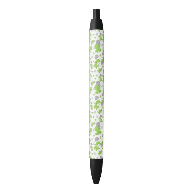 Pattern Of Green Elephants, Cute Elephants, Stars Black Ink Pen (Front Vertical)