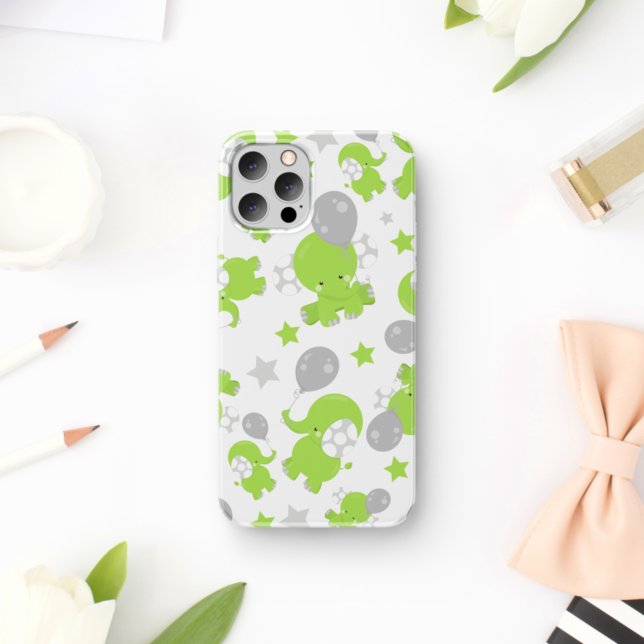 Pattern Of Green Elephants, Cute Elephants, Stars Case-Mate iPhone Case (Creator Uploaded)