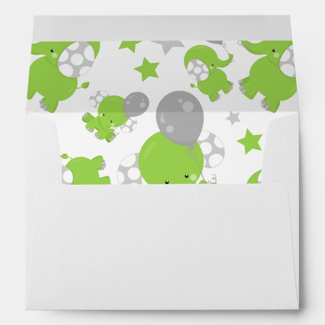 Pattern Of Green Elephants, Cute Elephants, Stars Envelope (Back (Bottom))