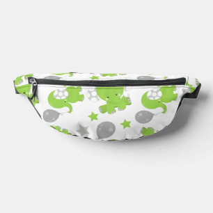 Pattern Of Green Elephants, Cute Elephants, Stars Fanny Pack