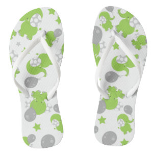 Pattern Of Green Elephants, Cute Elephants, Stars Flip Flops
