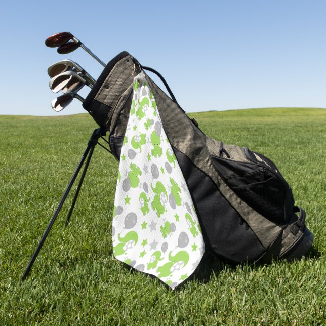 Pattern Of Green Elephants, Cute Elephants, Stars Golf Towel (Green)