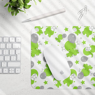Pattern Of Green Elephants, Cute Elephants, Stars Mouse Pad