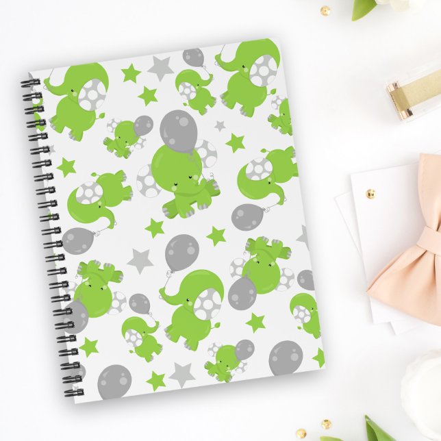 Pattern Of Green Elephants, Cute Elephants, Stars Notebook (Creator Uploaded)