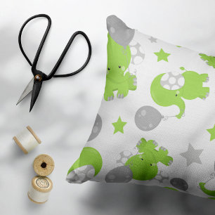 Pattern Of Green Elephants, Cute Elephants, Stars Pillowcase
