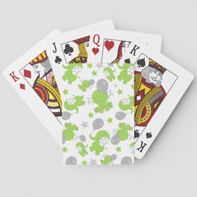 Pattern Of Green Elephants, Cute Elephants, Stars Playing Cards (Back)