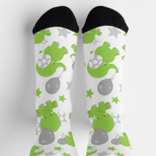 Pattern Of Green Elephants, Cute Elephants, Stars Socks