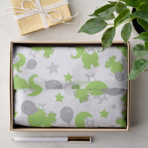 Pattern Of Green Elephants, Cute Elephants, Stars Tissue Paper