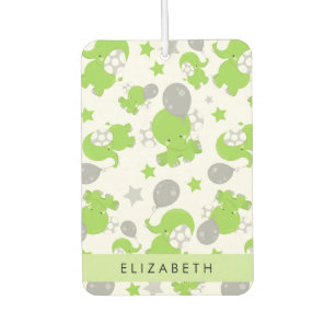 Pattern Of Green Elephants, Stars, Your Name Air Freshener