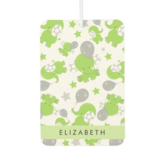 Pattern Of Green Elephants, Stars, Your Name Air Freshener (Front)