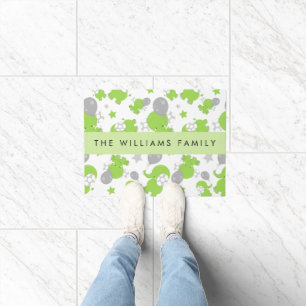Pattern Of Green Elephants, Stars, Your Name Doormat