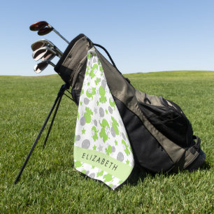Pattern Of Green Elephants, Stars, Your Name Golf Towel