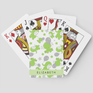 Pattern Of Green Elephants, Stars, Your Name Playing Cards