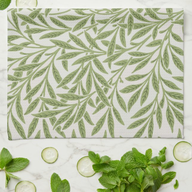 Pattern of green leafy branches  kitchen towel (Folded)