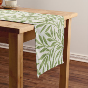 Pattern of green leafy branches short table runner