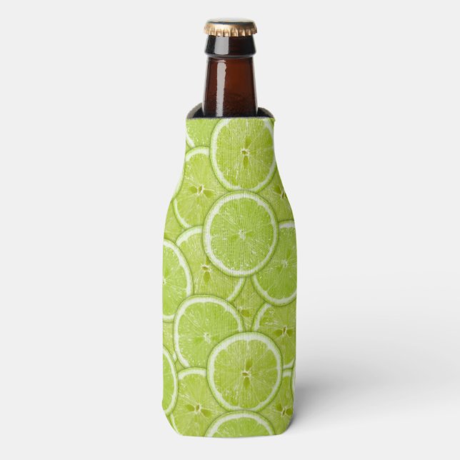 Pattern Of Green Lime Slices Bottle Cooler (Bottle Front)