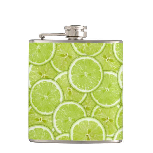 Pattern Of Green Lime Slices Hip Flask (Front)